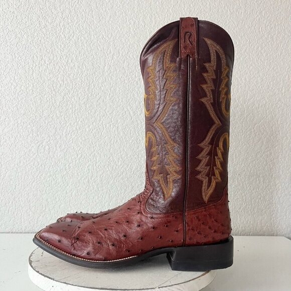 Rod Patrick Mens Cowboy Boots 12.5B Brown Full Quill Ostrich Western Square Toe - Picture 4 of 12